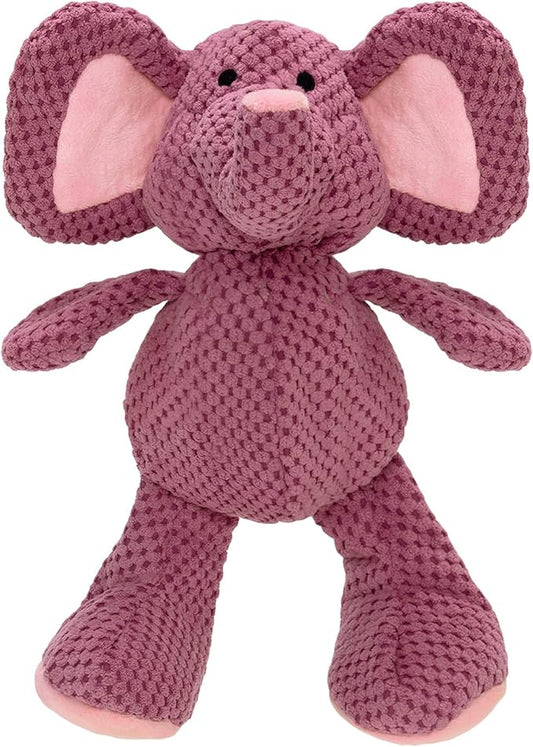 goDog Checkers Elephant Squeaky Plush Dog Toy, Chew Guard Technology - Violet, Large