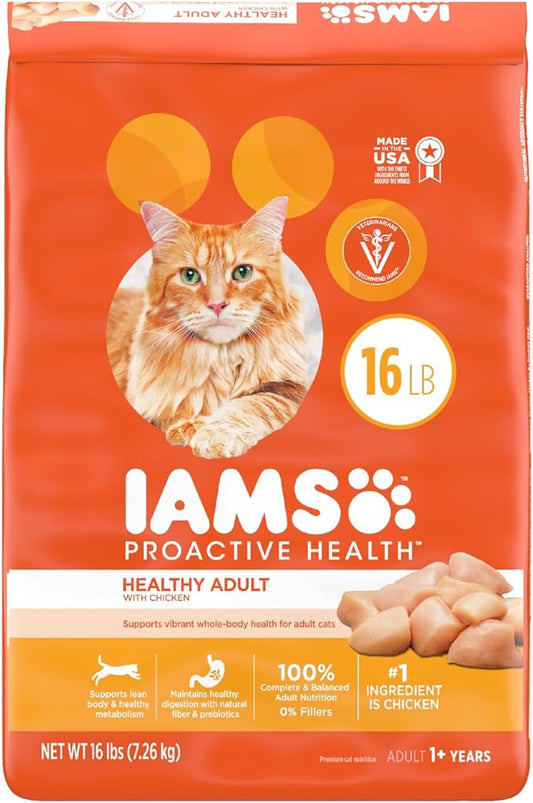 IAMS PROACTIVE HEALTH Adult Healthy Dry Cat Food with Chicken Cat Kibble, 16 lb. Bag