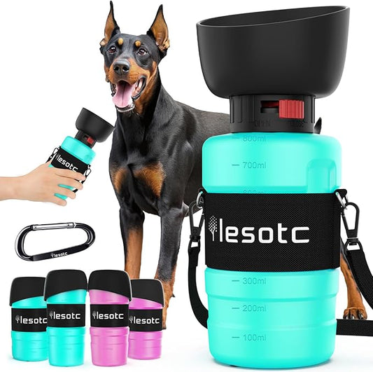 lesotc 2024 Upgraded Dog Water Bottle, Portable Dog Water Bottle Water Bowl, Leak Proof Foldable Dog Travel Water Bottle for Outdoor Walking, Hiking, Travel, Lightweight