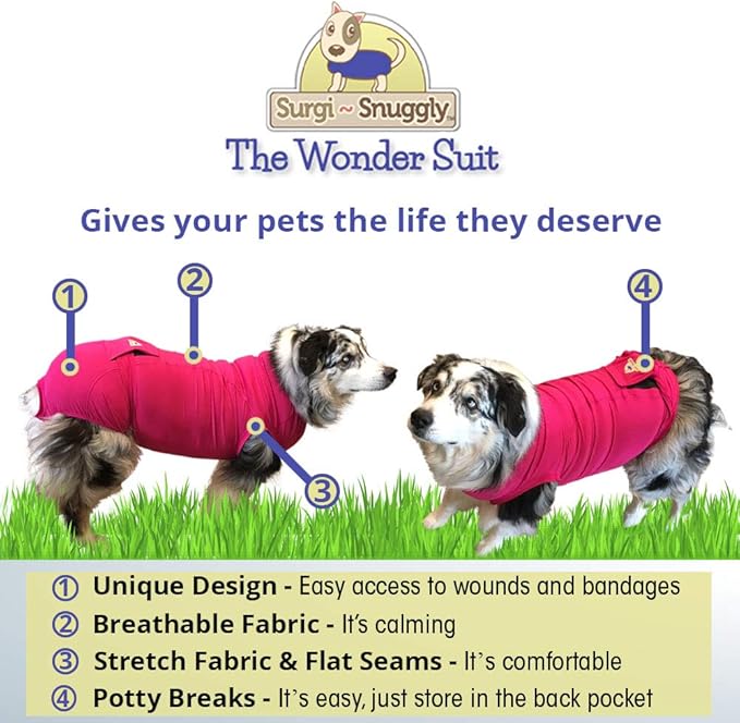 SurgiSnuggly Dog Recovery Suit for Female and Male Dogs, Spay,Neuter,E Collar Dog Cone Alternative, The Original Pet Surgical Recovery Suit for After Surgery Small,Medium and Large Dogs Pi ML Ec