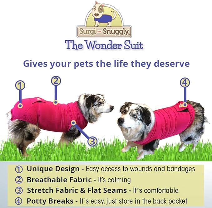 SurgiSnuggly Pink Dog Surgical Recovery Suit for Female and Male Dogs, Spay,E Collar Dog Cone Alternative, The Original Dog Recovery Suit for After Surgery Small,Medium and Large Dogs Pi XL Ec