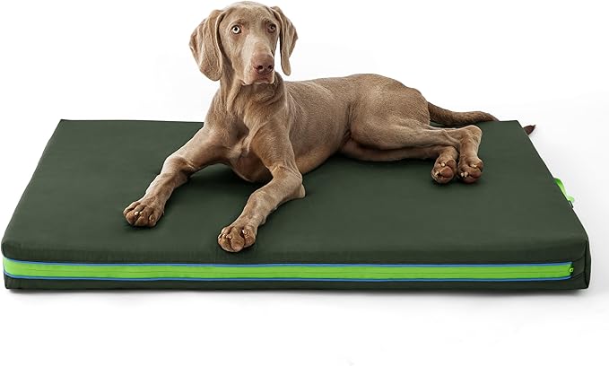 Bedsure Outdoor Waterproof Durable Dog Bed with Heavy Duty Cover, Orthopedic Foam Supportive Dog Beds, Washable Dog Mat with Removable Cover for Large Dogs (44"x32", Moss Green)