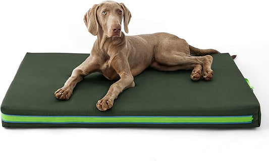 Bedsure Outdoor Waterproof Durable Dog Bed with Heavy Duty Cover, Orthopedic Foam Supportive Dog Beds, Washable Dog Mat with Removable Cover for Large Dogs (44"x32", Moss Green)