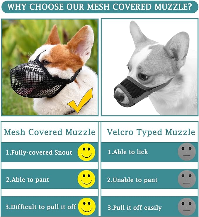 Mayerzon Dog Muzzle, Soft Mesh Covered Muzzles for Small Medium Large Dogs, Poisoned Bait Protection Muzzle with Adjustable Straps, Prevent Biting Chewing and Licking