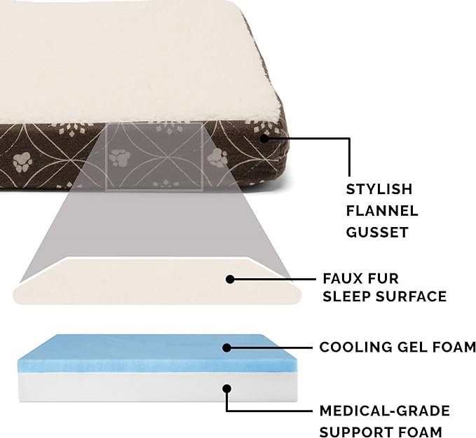 Furhaven Cooling Gel Dog Bed for Small Dogs w/ Removable Washable Cover, For Dogs Up to 20 lbs - Sherpa & Flannel Paw Print Deluxe Mattress - Dark Espresso, Small