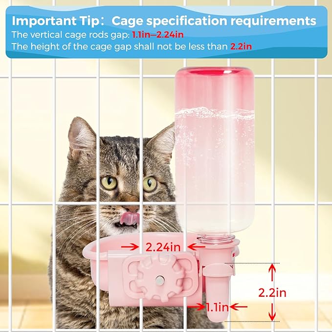 16oz Pet Water Bottle, Gravity Dog Water Bowl Dispenser for Cage, Anti-Overflow Water Dispenser for Small Dogs, Cats, Rabbits and Other Small Animals, BPA Free, Gradient Pink