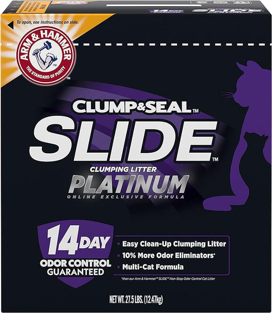 Arm & Hammer Slide Platinum Easy Clean-Up Clumping Cat Litter, Multi-Cat Litter, 27.5 Pounds, Online Exclusive Formula