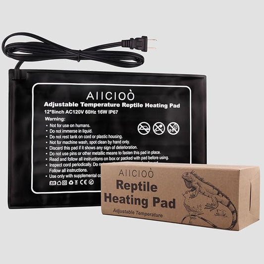 Aiicioo Reptile Heating Pad - 16W Under Tank Heater Terrarium Heating Mat Waterproof for Gecko Turtle Lizard Frog 8" X 12"