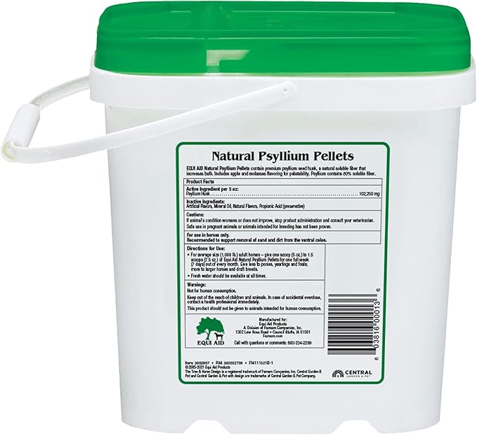 Farnam Equi Aid Natural Horse Psyllium Pellets Supplement for Horses, Supports Removal of Sand & Dirt From the Ventral Colon, 5 Pound, 16 Scoops