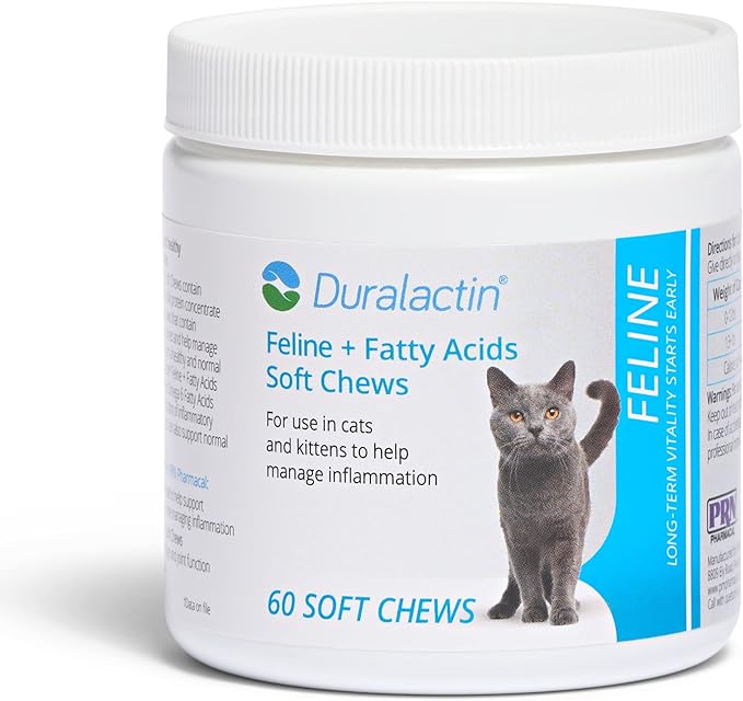 PRN Pharmacal Duralactin Feline Fatty Acid Soft Chews - Joint Health Supplement for Cats & Kittens to Help Manage Soreness - omega-3 Fatty Acid Supplement - Chicken Liver Flavor - 60 Chews