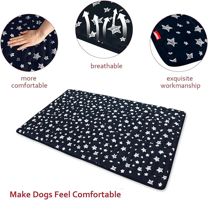 Dog Crate Mat (48" X 30"), Soft Dog Bed Mat with Cute Prints, Personalized Dog Crate Pad, Anti-Slip Bottom, Machine Washable Kennel Pad, Black