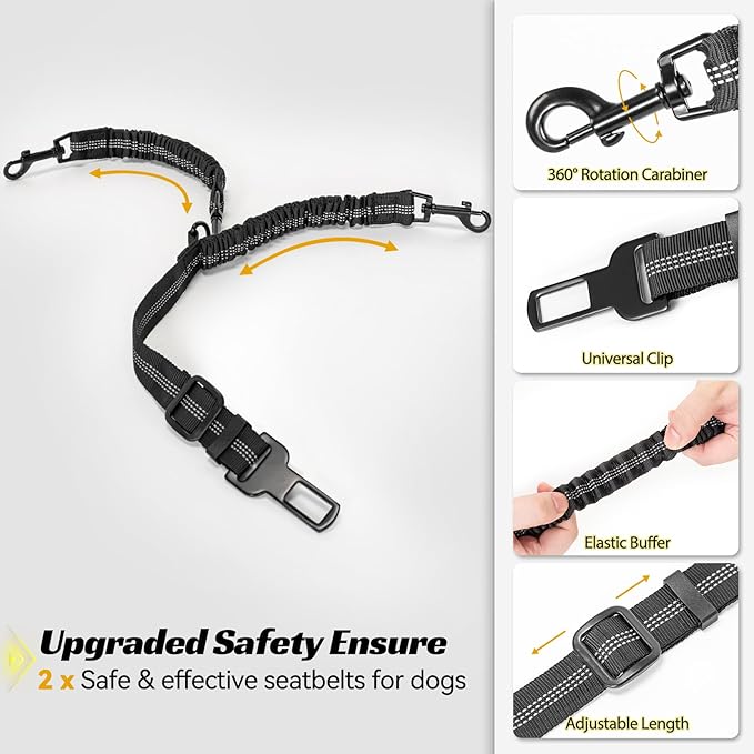 PETSFIT Dog Car Seat Medium Sized Dog, Waterproof PU Leather Dog Seat for Car with Patent Safe Buckles, 2 Clip-On Safety Leashes, Suitable for 2 Small Dogs or a Medium Dog (Medium, Black)