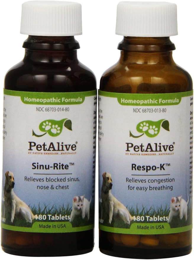 PetAlive Respiratory ComboPack for Pets - All Natural Homeopathic Remedies Relieve Symptoms of Blocked Sinuses, Colds, and Respiratory Irritation in Cats and Dogs