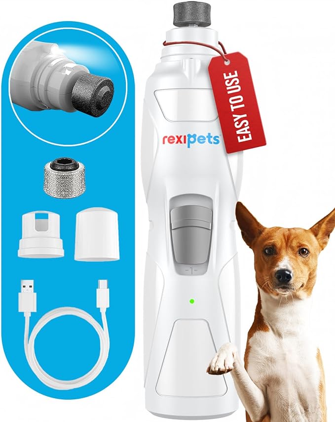 Cat and Dog Nail Grinder - Rechargeable Electric Pet Nail Clipper & Trimmer- Painless Paws Grooming - Quiet 2-Speed Motor. 3 Size Ports for Small, Medium, Large Pets- Up to 4 Hours of Charge