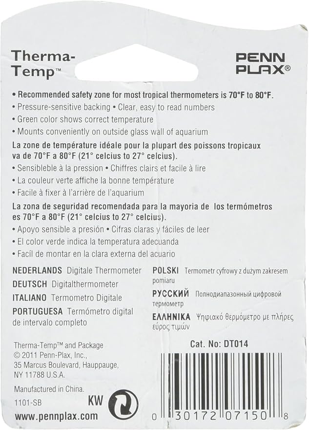 Penn-Plax Therma-Temp Temperature Sensitive Thermometer | Great for Checking The Water Temperature in Smaller Tanks | Small Strip, 2" (DT014)