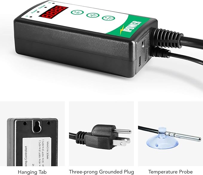 Simple Deluxe 50W Reptile Ceramic Heat Bulb No Light Emitting with 5.5 Inch 60W Dome Light Clamp Lamp Fixture and Digital Thermostat Controller, for Incubating Chicken & Amphibian Pet