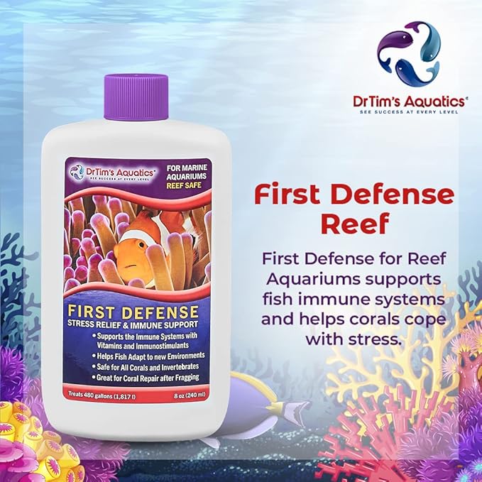 DrTim's Aquatics First Defense for Reef Aquariums – Stress Relief & Immune System Support with Vitamins Immunostimulants Fish Tanks - 32 oz.