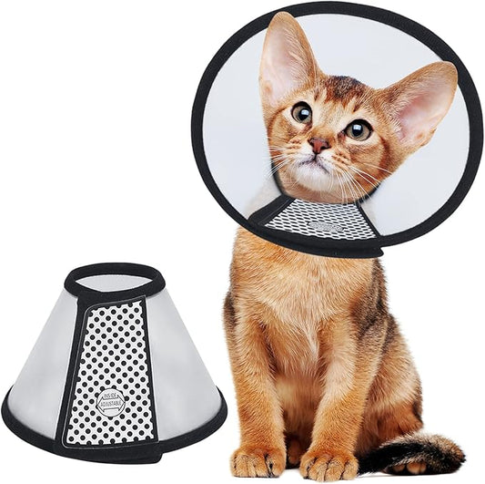 Vivifying Cat Cone, Adjustable Recovery Pet Cone, 8.1 Inches Lightweight Plastic Elizabethan Collar for Cats, Mini Dogs and Rabbits (Black)