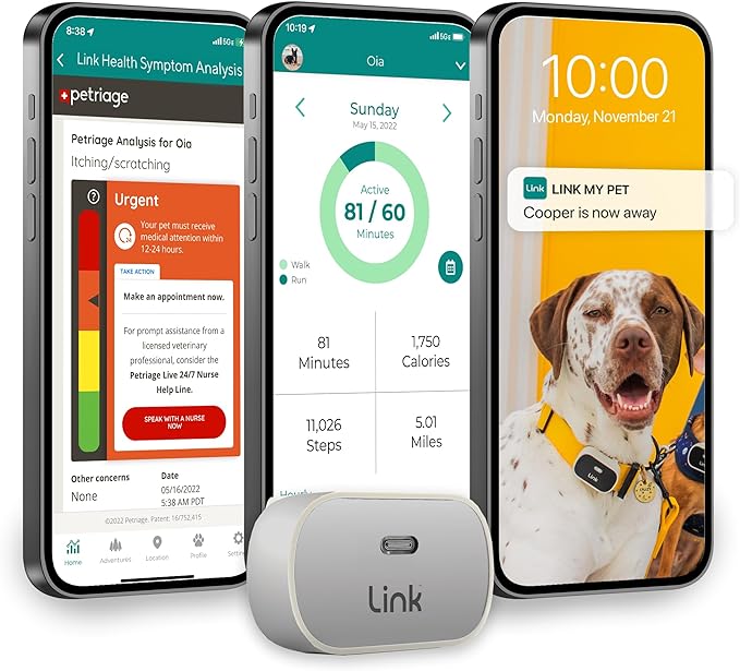 Link GPS Dog Tracker + Activity Monitor | Training Tools, Health Tracker, Waterproof, Flashlight, Lightweight, PetPass & Vet Record Storage, Fits On Most Collars | iPhone & Android Apps