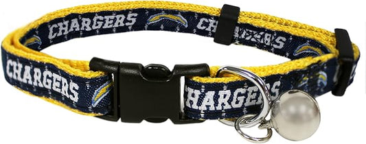 NFL CAT Collar Los Angeles Chargers Satin Cat Collar Football Team Collar for Dogs & Cats. A Shiny & Colorful Cat Collar with Ringing Bell Pendant