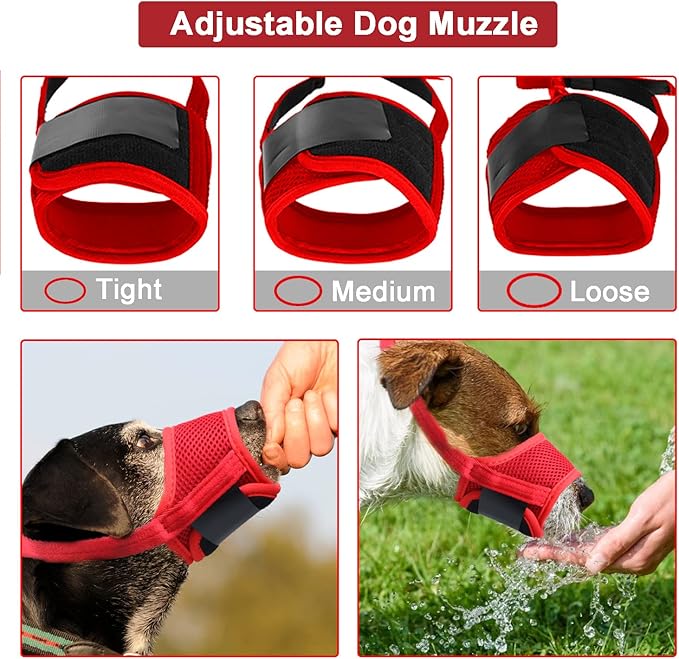 Dog Muzzle Anti Biting Barking and Chewing with Comfortable Mesh Soft Fabric and Adjustable Strap, Suitable for Small, Medium and Large Dogs(All Red,XS)