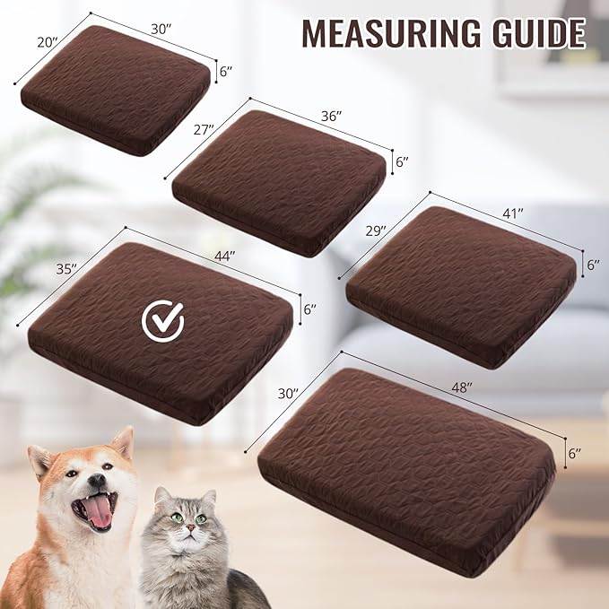 nanbowang Waterproof Dog Bed Covers Replacement Washable Pet Hair Easy to Remove, Dog Pillow Cover Quilted, Pet Bed Cover Lovely Puppy Bed Cover for Dog/Cat 35x44 Brown