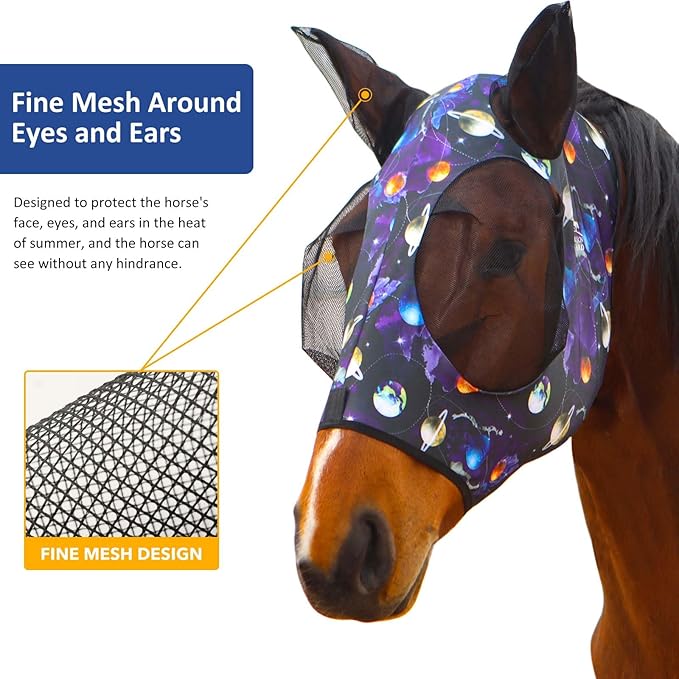 Harrison Howard Super Comfort Stretchy Fly Mask Large Eye Space with UV Protection Soft on Skin with Breathability Star Large