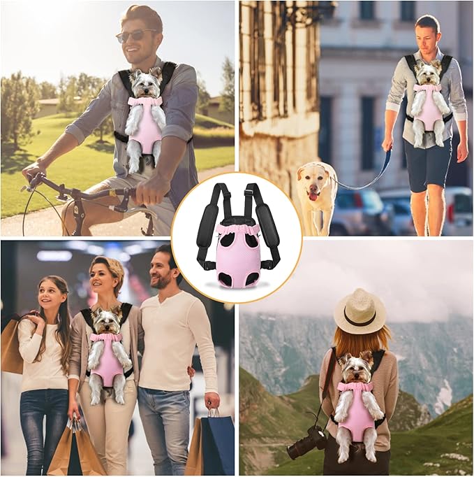 YUDODO Pet Dog Carrier Backpack Adjustable Dog Front Carrier, Legs Out Easy-Fit Dog Travel Backpack Carrier for Hiking Camping for Small Medium Dogs Cats and Rabbits (Medium, Pink)