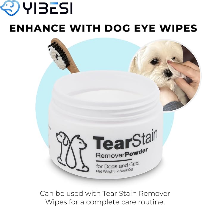 Tear Stain Remover Powder for Dogs & Cats - Gentle Formula for Absorbing Tears, Lightening & Preventing Stains - Safe and Effective -2.8 Oz.