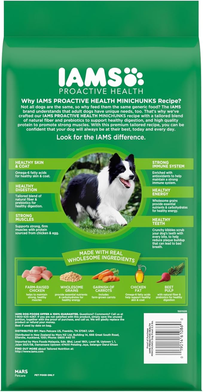 IAMS Adult Minichunks Small Kibble High Protein Dry Dog Food with Real Chicken, 3.3 lb. Bag