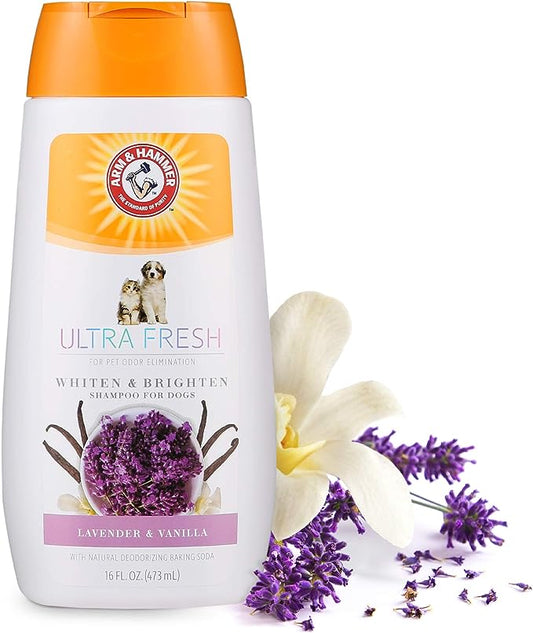 Arm & Hammer Ultra Fresh Whitening and Brightening Dog Shampoo | Baking Soda Neutralizes Bad Odors | Pet Shampoo in Calming Lavender and Vanilla Scent, 16 Fl Oz