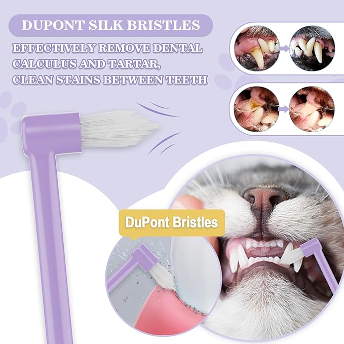 Cat Toothbrush Complete Kitty Dental Care Kit with Teeth Whitening Tracker - Premium Brushes for Cats, Easy Oral Hygiene & Gap Cleaning-cat