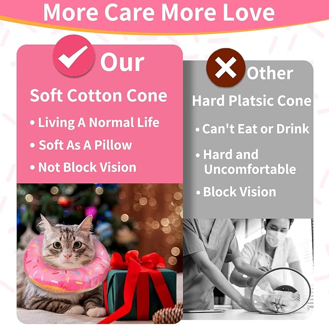Cat Cone Collar Soft, Cat Recovery Collar for Wound Healing Cute Cat Donut Adjustable Cat Cones to Stop Licking Comfortable Lightweight Neck Elizabethan Collars for Cats Kittens After Surgery