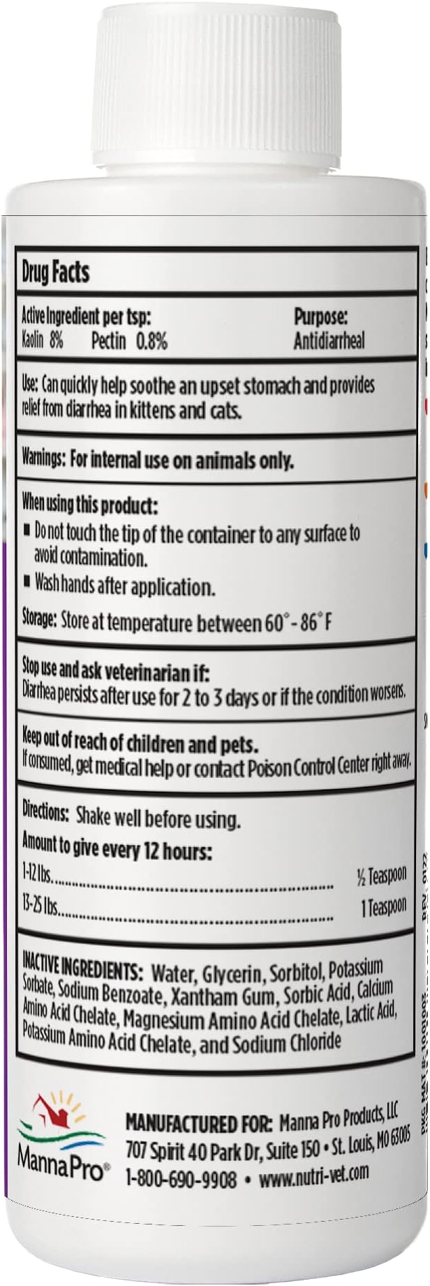 Nutri-Vet Anti Diarrehea Liquid for Cats | Detodxifying Agent Works Against Bacterial Toxins | 4 Ounces