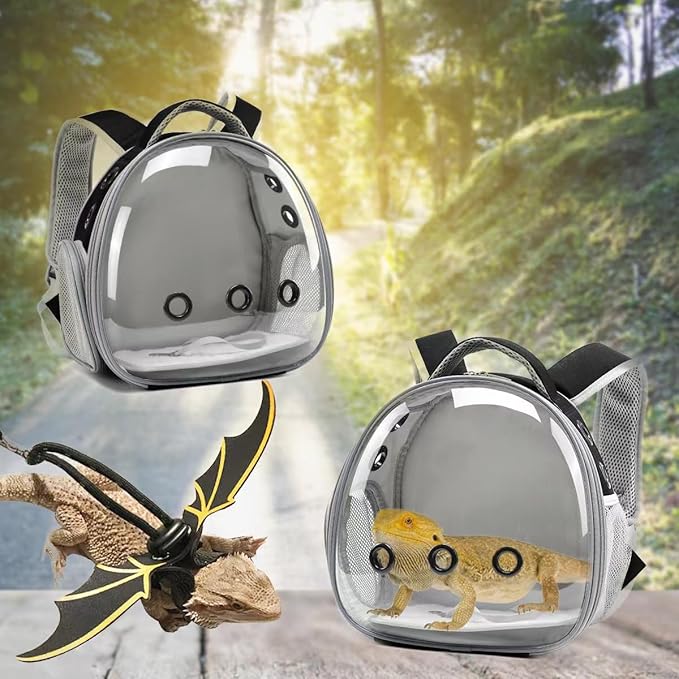 Travel Backpack Carrier with Harness and Leash Set,Lizard Backpack Carrier,Space Capsule Clear Bubble Window Astronaut Reptile Carrier Backpack,Bearded Dragon Leash,Airline Approved