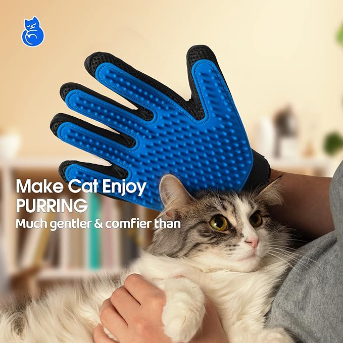 Upgrade Pet Grooming Gloves Cat Brushes for Gentle Shedding - Efficient Pets Hair Remover Mittens - Dog Washing Gloves for Long and Short Hair Dogs & Cats & Horses - 1 Pair (Blue)