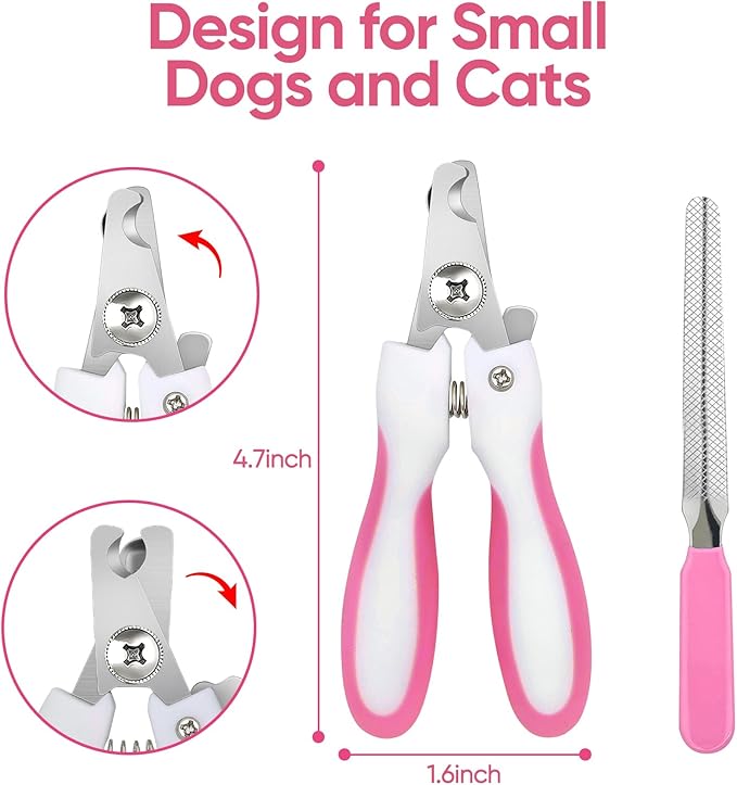 Pink Dog Grooming Scissors with Safety Round Tip,Pet Grooming scissors Kit,Dog Shears kit,Incudes Thinning,Curved,Straight Grooming Scissors，Nail Clippers,Nail File and Comb for dogs,cats.