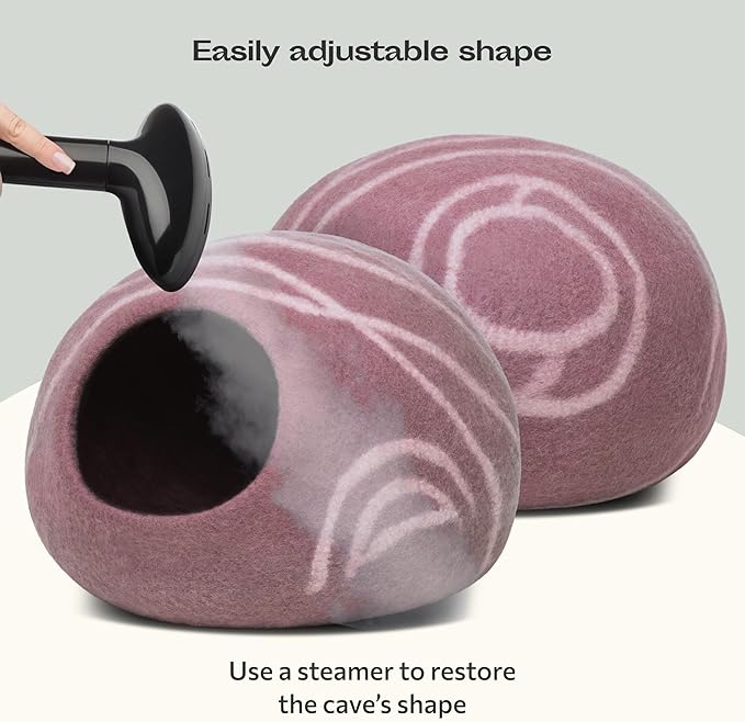 MEOWFIA Premium Felt Cat Bed Cave - Handmade 100% Merino Wool Bed for Cats and Kittens (Light Shades) (Medium, Pink)