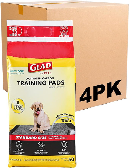 Glad for Pets Black Charcoal Puppy Pads, All-in-One | Puppy Potty Training Pads That ABSORB & NEUTRALIZE Urine Instantly | New & Improved Quality Puppy Pee Pads, 50 count - 4 Pack