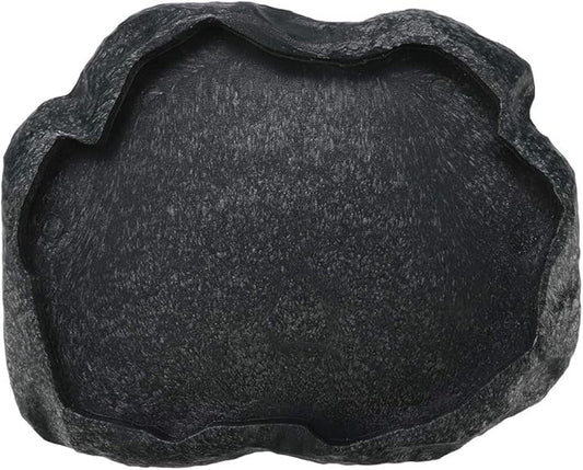 Reptile Water Dish, Resin Rock Reptile Food and Water Feeder Pet Terrarium Dish Plate Bowl Water Bowl Imitating Rock for Tortoise Lizard Iguana(M 1)