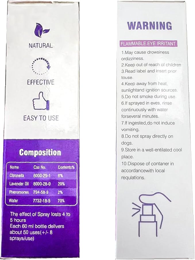 Dog Pheromone Calming Spray 2Pack Relief Stress & Anxiety - Pheromone Spray for Dog New Environment Anxiety and Stress Relief Calming Care for Small/Medium/Large Dogs Travel Home Vet Visits Fireworks