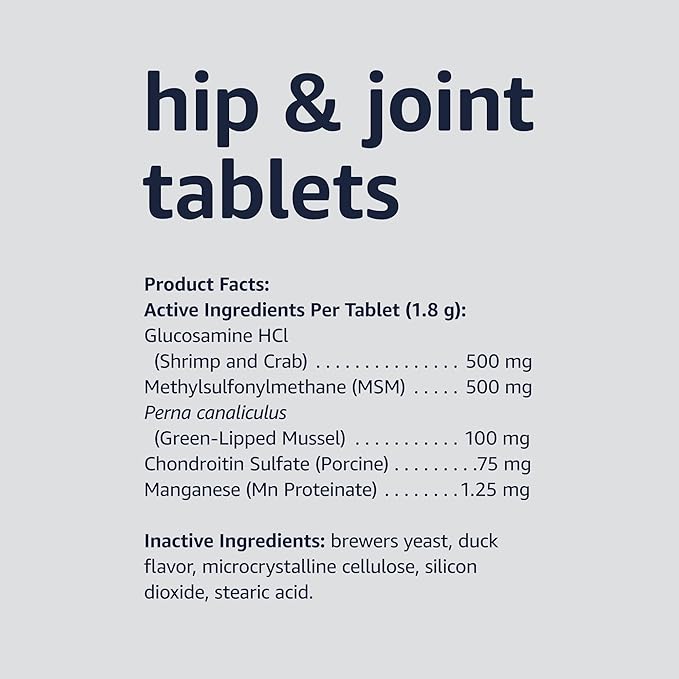 Amazon Basics Dog Hip & Joint Chewable Tablets, Duck Flavored, 90 Count (Previously Solimo)