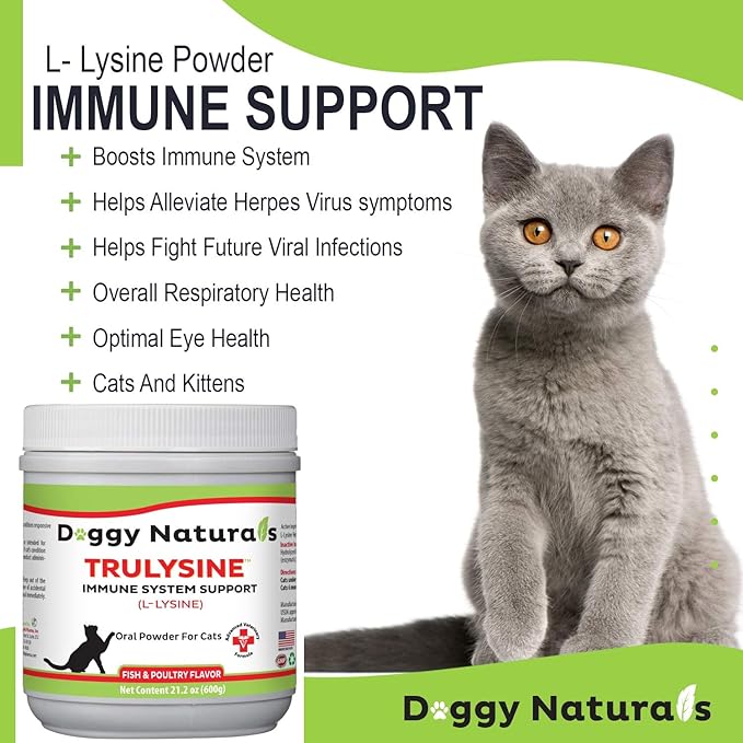 Trulysine L-Lysine for Cats Immune Support Oral Powder 21.2oz/600g - Cats & Kittens of All Age, Sneezing, Runny Nose Squinting, Watery Eyes-Fish & Poultry Flavor (U.S.A)(600 Grams (500mg / Scoop))