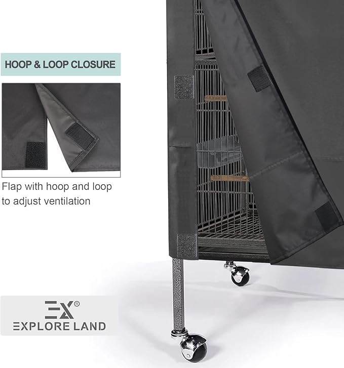 Explore Land Bird Universal Pet Cage Cover for Night for Cats, Mink, Totoro, Parakeet, Parrot and Small Animals (Black, L)