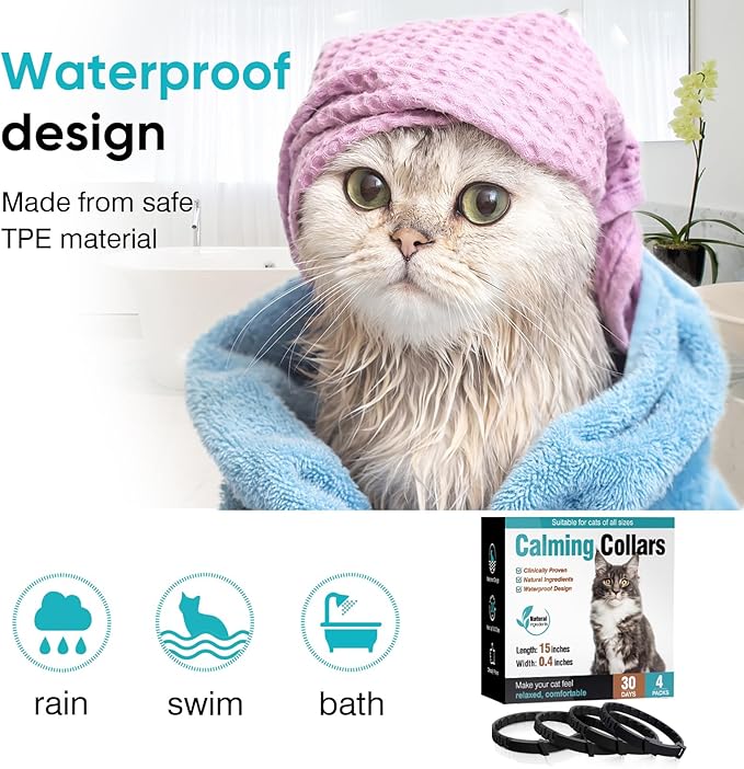 Pheromone Calming Collar Stress and Anxiety Relief Lasts 30 Days Calming Collar for Cats Cat Calm Collar Cat Adjustable Appeasing Calming Collar for Kitten Kitty Calm Collar Make Cat Relaxed 4 Pack