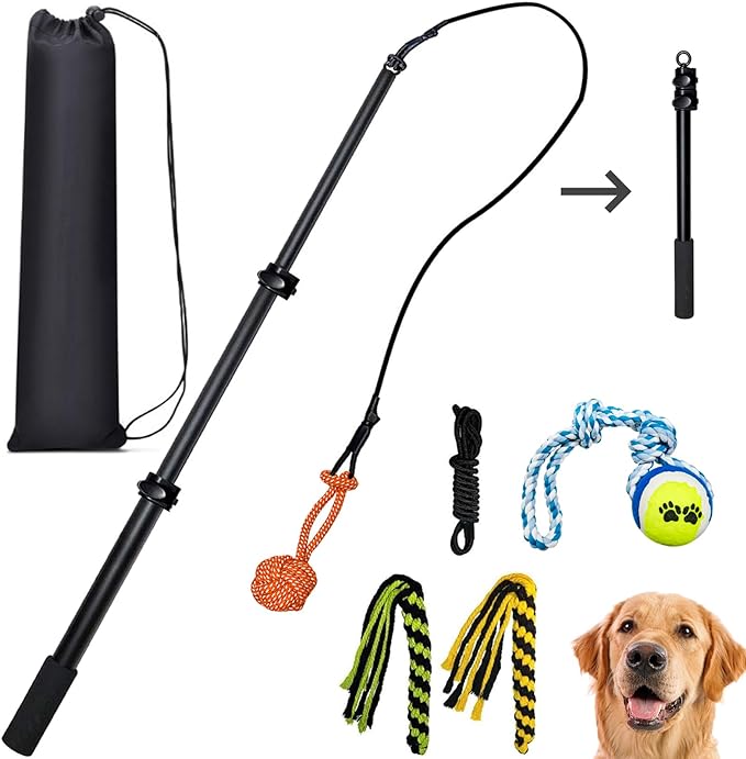 Flirt Pole for Dogs, Interactive Toys Tug-of-war for Dogs, Durable Teaser Wand, Chase Toys with Rope Chewing Sticks, for Outdoor Exercise & Training