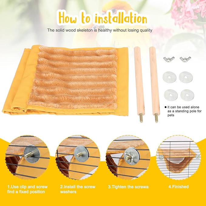 BWOGUE Winter Warm Bird Nest Bed Hanging Hammock Snuggle Hut Parrot House Tent Toy Bird Cage Perch for Parakeet Budgies Cockatiels Lovebird Cockatoo Finch Hamster Chinchilla Guinea Pig(Medium, Yellow)