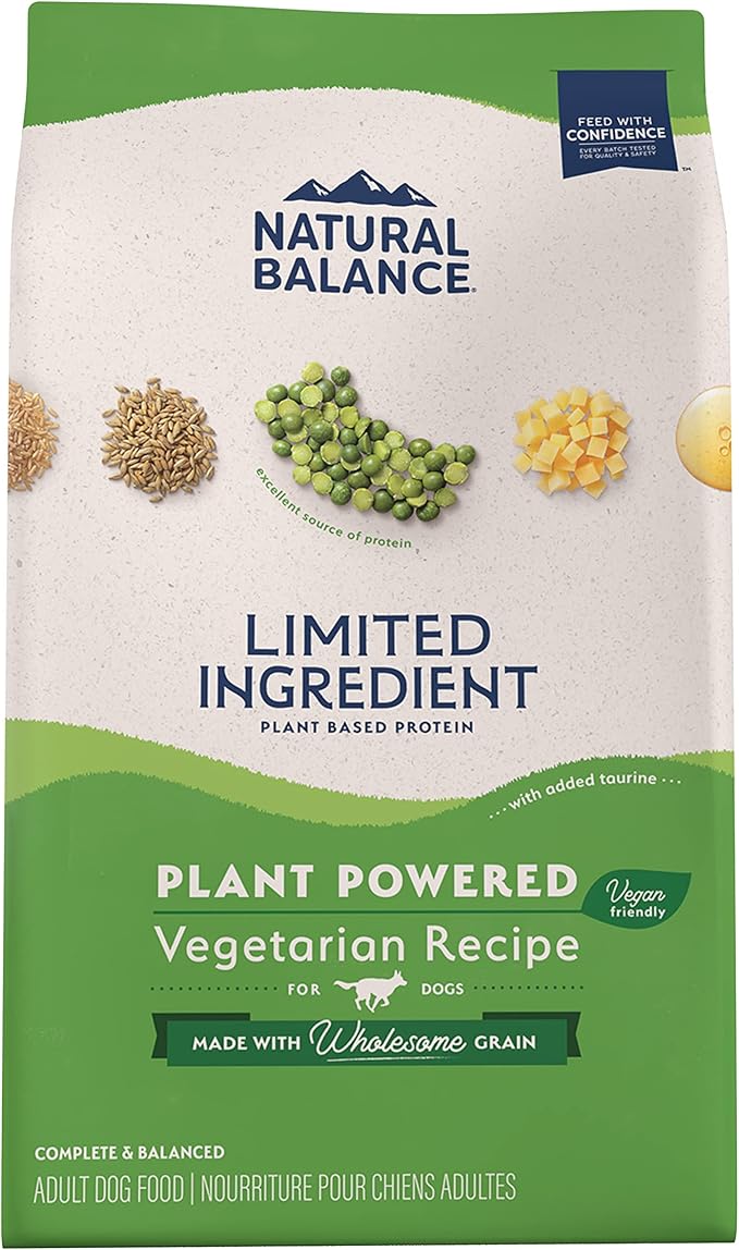 Natural Balance Limited Ingredient Adult Dry Dog Food with Vegan Plant Based Protein and Healthy Grains, Vegetarian Recipe, 4 Pound (Pack of 1)