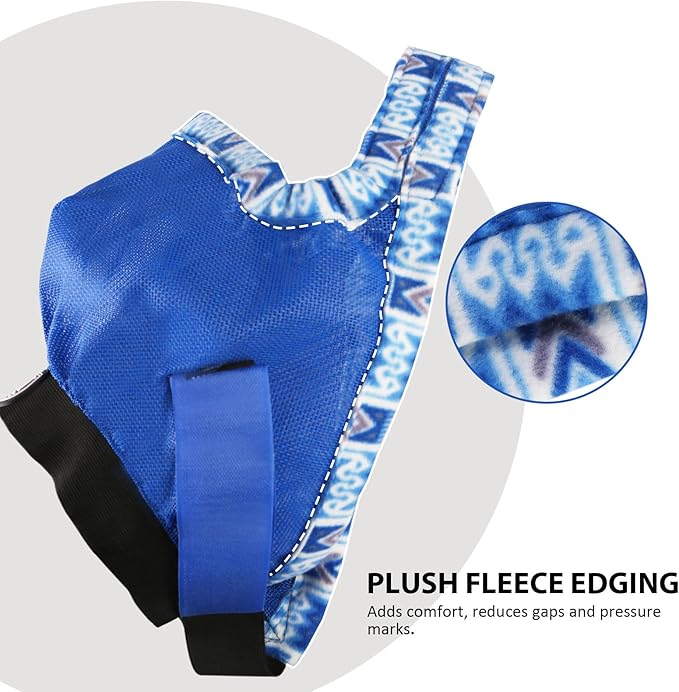 Harrison Howard Cattle Livestock Fly Mask Breathable Mesh Padded Edging with Fun Patterns Large Spacing Forelock Opening Design Adjustable Fit for Cattle Blue