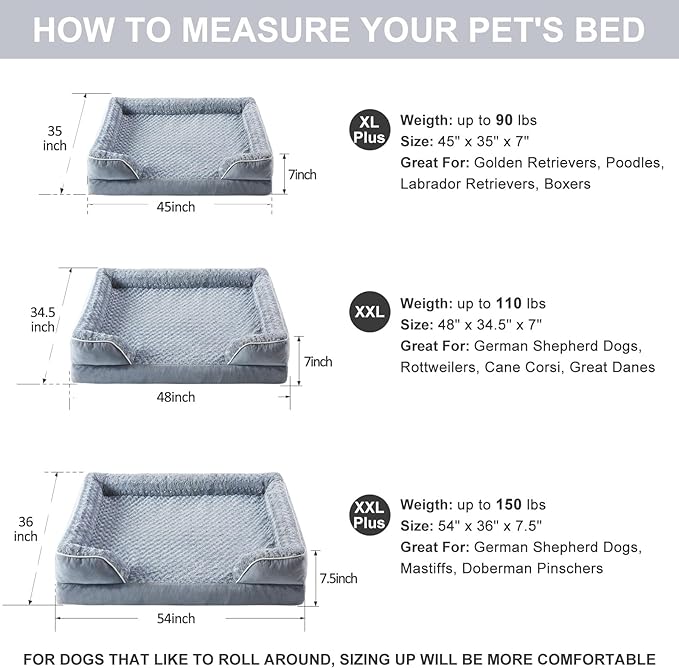 WNPETHOME Orthopedic Dog Bed for Extra Large Dogs - XL Waterproof Dog Bed, Bolster Dog Sofa Be Waterproof Dog Couch for Pet Sleeping, Pet Bed for Large Dogs